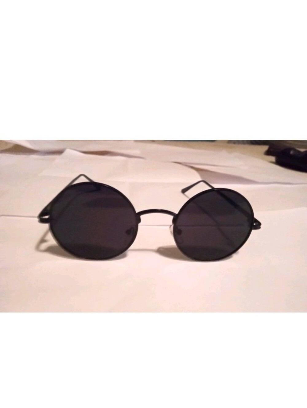 Men's Round Sunglasses Black Metal Frame Black Tinted Plastic Lenses Solid